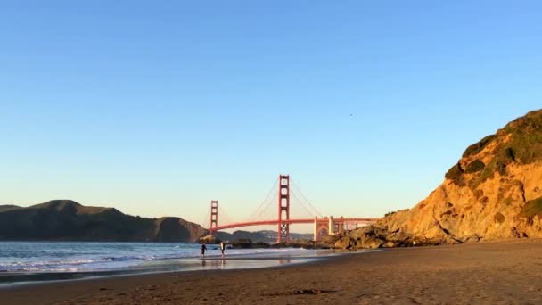 Golden Gate Bridge Visto Baker Beach Tramonto San Francisco California — Video Stock