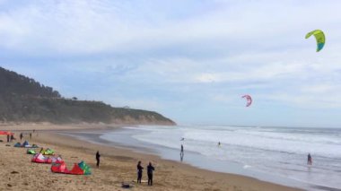 Big Basin State Beach, California - 28 Şubat 2016: Kaliforniya 'daki Big Basin State Beach' te uçurtma sörfçüleri 