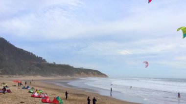 Big Basin State Beach, California - 28 Şubat 2016: Kaliforniya 'daki Big Basin State Beach' te uçurtma sörfçüleri 