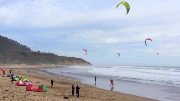 大盆地州海滩 Big Basin State Beach California 2016年2月28日 美国加州大盆地州海滩的风筝冲浪者 — 图库视频影像