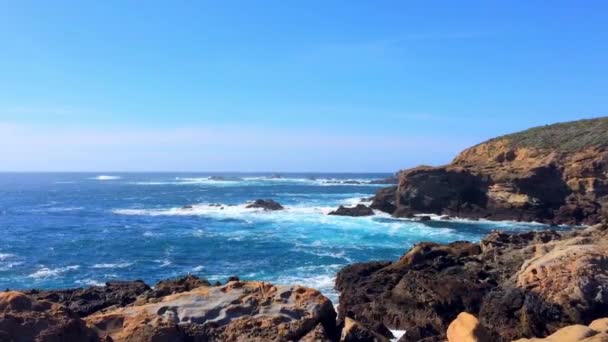 Magnifiques Images Une Vague Éclaboussant State Natural Reserve Point Lobos — Video