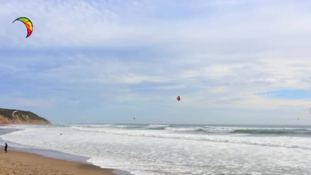 Big Basin State Beach California Febrero 2016 Surfistas Cometas Big — Vídeo de stock