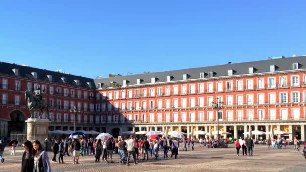 Мадрид Испания Октябрь 2016 Площадь Мэра Мадриде Главная Туристическая Достопримечательность — стоковое видео