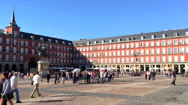 Madrid Spain October 2016 Plaza Mayor Madrid Major Tourist Landmark — 图库视频影像