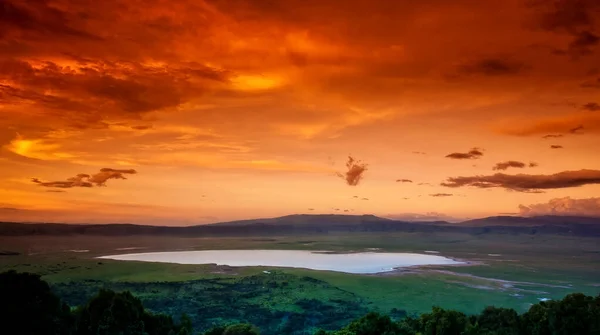 Afrika Günbatımı Tanzanya Daki Ngorongoro Krateri Üzerinde — Stok fotoğraf