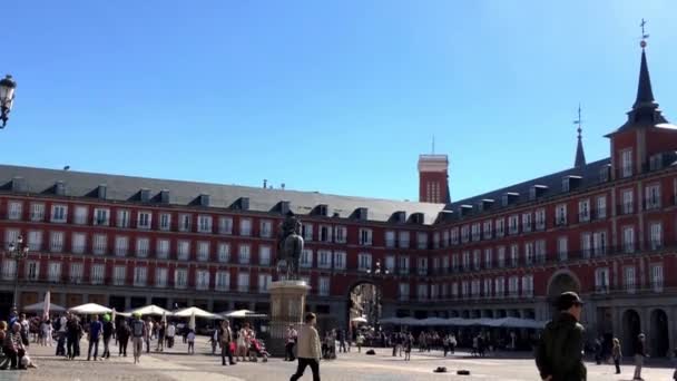 Мадрид Испания Октябрь 2016 Площадь Мэра Мадриде Главная Туристическая Достопримечательность — стоковое видео