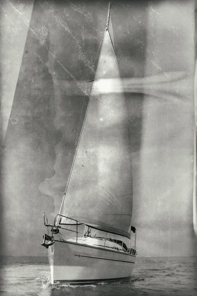 Vintage Stílusú Kép Egy Vitorlás Jacht — Stock Fotó