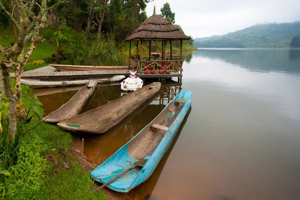 Bateaux Traditionnels Lac Bunyonyi Ouganda Afrique Aux Frontières Ouganda République — Photo