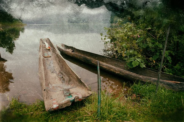 Barche Tradizionali Sul Lago Bunyonyi Uganda Africa Confini Tra Uganda — Foto Stock