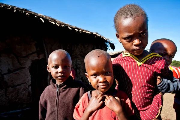 Crianças Maasai Não Identificadas Outubro 2012 Maasai Mara Quênia Maasai — Fotografia de Stock