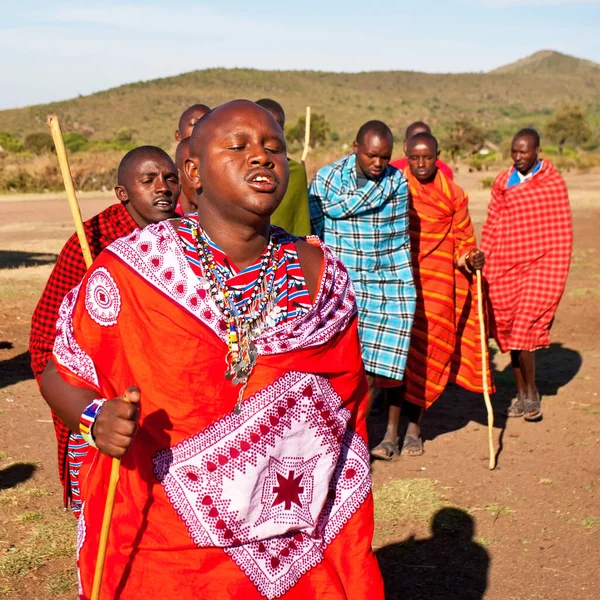 Unidentified Maasai Men Oct 2012 Maasai Mara Kenya Maasai Nilotic — Stock Photo, Image