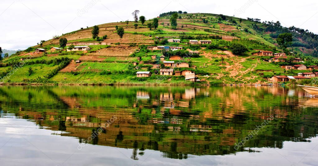 Lake Bunyonyi in Uganda, Africa, at the borders of Uganda, Congo Democratic Republic and Rwanda, not far from the Bwindi National Park, home of the last mountain gorillas