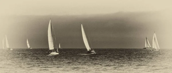 Vintage Style Image Sailboats Pacific Ocean Santa Cruz California Usa — Stock Photo, Image
