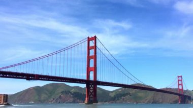 Golden Gate Köprüsü Baker Sahili 'nden gün batımında, San Francisco, Kaliforniya, ABD 