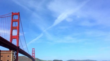 Golden Gate Köprüsü Baker Sahili 'nden gün batımında, San Francisco, Kaliforniya, ABD 