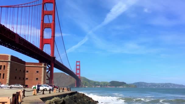 Golden Gate Bridge Visto Baker Beach Tramonto San Francisco California — Video Stock