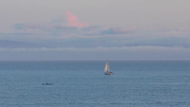 Pasifik Okyanusu Nda Yelkenli Bir Yat Santa Cruz Sahili Boardwalk — Stok video
