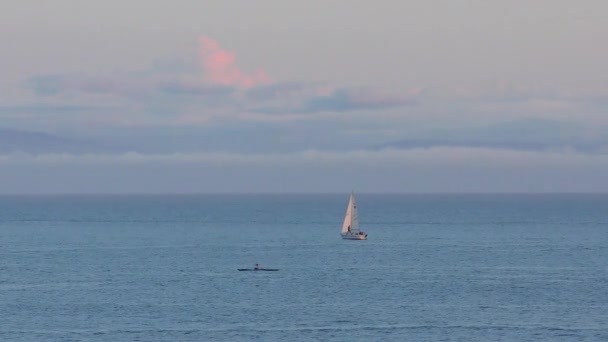 Pasifik Okyanusu Nda Yelkenli Bir Yat Santa Cruz Sahili Boardwalk — Stok video