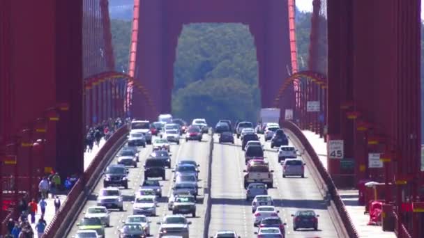 Traffic Suspension Bridge Spanning Golden Gate One Mile Wide Strait — Stock Video