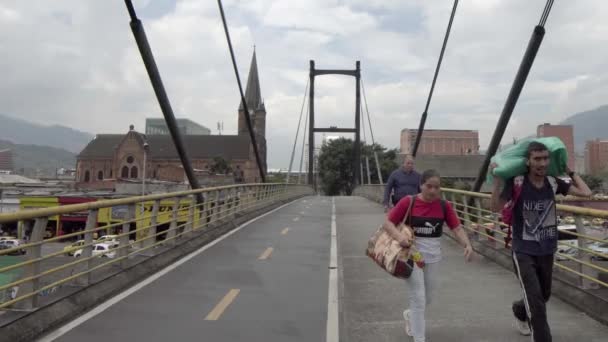 Medellin Kolombiya Daki San Juan Köprüsü Nde Puente San Juan — Stok video