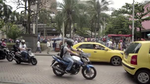 Tráfego Rua Parque Berrio Medellín Colômbia Por Volta Abril 2019 — Vídeo de Stock