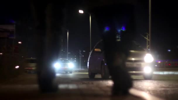 Уличное Движение Улан Баторе Столице Монголии Ночью Около Марта 2019 — стоковое видео