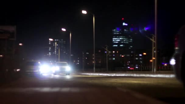 Street Traffic Ulaanbaatar Capital Mongolia Night Circa March 2019 — Stock Video