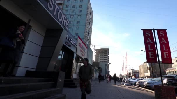 Tráfego Rua Ulaanbaatar Capital Mongólia Por Volta Março 2019 — Vídeo de Stock