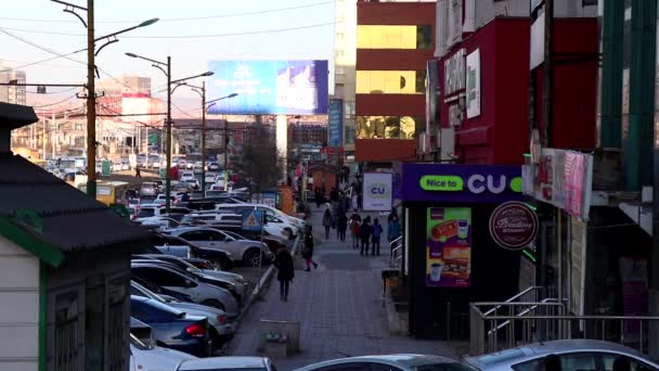 Tráfego Rua Ulaanbaatar Capital Mongólia Por Volta Março 2019 — Vídeo de Stock