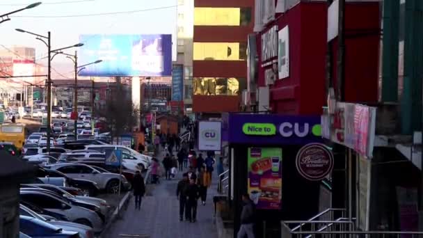 Tráfego Rua Ulaanbaatar Capital Mongólia Por Volta Março 2019 — Vídeo de Stock