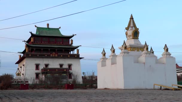 Gandský Klášter Ulaanbaataru Hlavním Městě Mongolska Kolem Března 2019 — Stock video