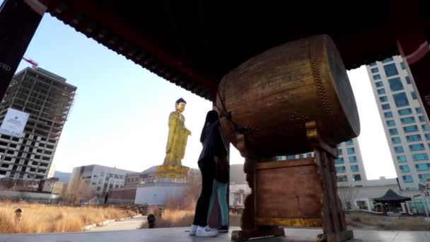 Ongeïdentificeerde Mensen Het International Buddha Park Ulaanbaatar Hoofdstad Van Mongolië — Stockvideo