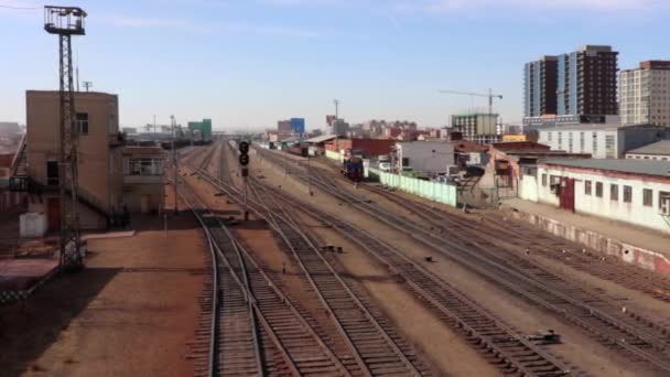Vasútállomás Ulaanbaatarban Mongólia Fővárosában 2019 Március Körül Felülnézetből — Stock videók