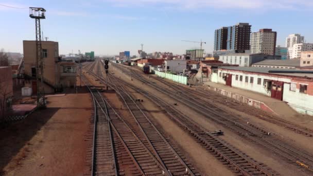 Järnvägsstation Ulaanbaatar Mongoliets Huvudstad Mars 2019 Sett Utifrån Bro — Stockvideo