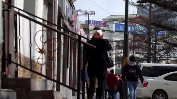 Moğolistan Başkenti Ulaanbaatar Daki Sokak Sahnesi Yaklaşık Mart 2019 — Stok video