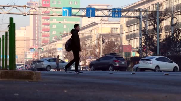 Gatuscenen Ulaanbaatar Mongoliets Huvudstad Mars 2019 — Stockvideo