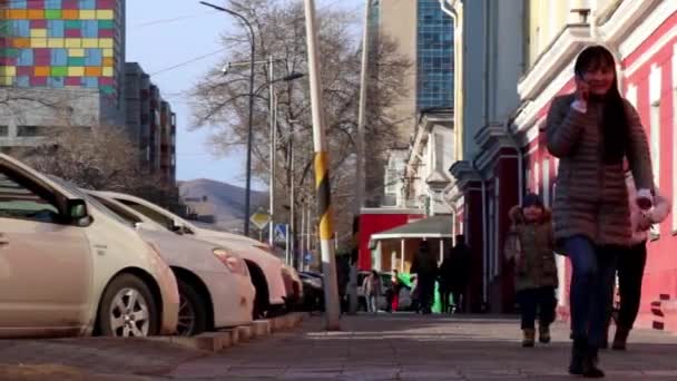 Straatscene Ulaanbaatar Hoofdstad Van Mongolië Circa Maart 2019 — Stockvideo