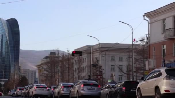 Tráfico Callejero Ulán Bator Capital Mongolia Alrededor Marzo 2019 — Vídeo de stock