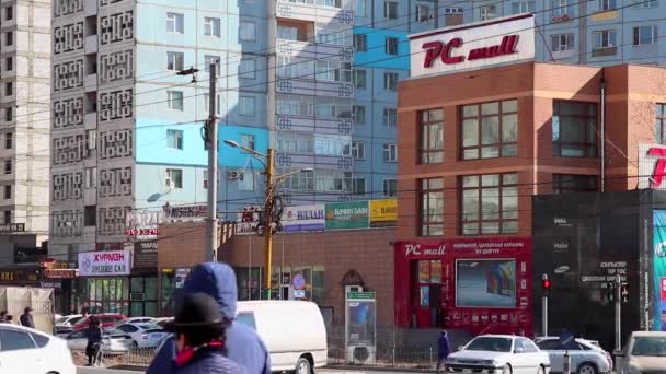 Straßenverkehr Ulaanbaatar Der Hauptstadt Der Mongolei März 2019 — Stockvideo