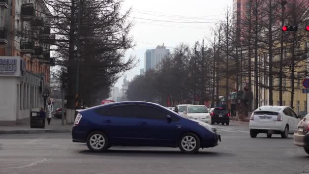 Street Traffic Ulaanbaatar Capital Mongolia Circa March 2019 — Stock Video