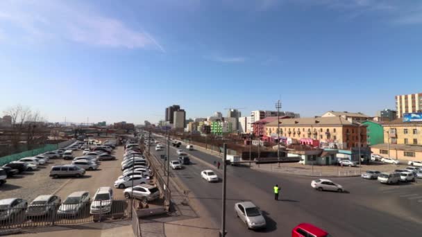 Straatverkeer Ulaanbaatar Hoofdstad Van Mongolië Circa Maart 2019 — Stockvideo