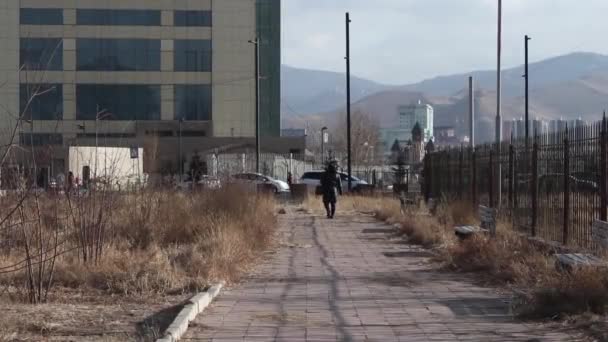 Niezidentyfikowani Ludzie Ulicy Centrum Ulaanbaatar Stolicy Mongolii Około Marca 2019 — Wideo stockowe