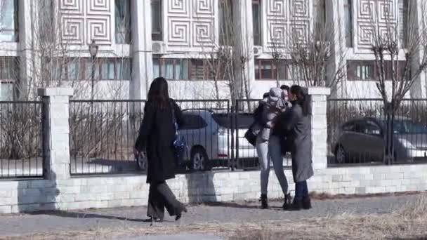 Unidentified People Street Downtown Ulaanbaatar Capital Mongolia Circa March 2019 — Stock Video
