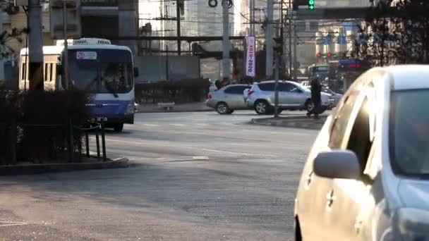 Street Traffic Ulaanbaatar Capital Mongolia Circa March 2019 — Stock Video