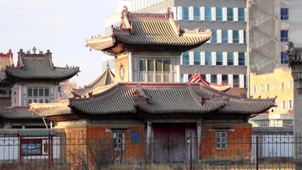 Templo Choijin Lama Entre Edifícios Modernos Ulaanbaatar Capital Mongólia Por — Vídeo de Stock