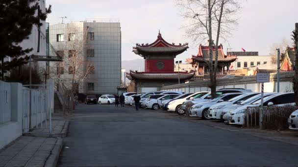 Der Choijin Lama Tempel Inmitten Moderner Gebäude Ulaanbaatar Der Hauptstadt — Stockvideo