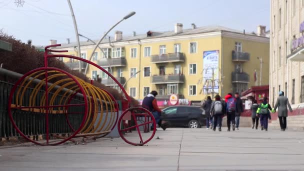 Personas Identificadas Tráfico Callejero Centro Ulán Bator Capital Mongolia Alrededor — Vídeo de stock