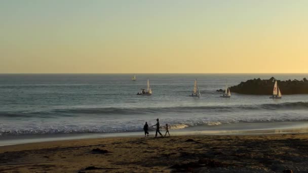 Oidentifierade Människor Vid Twin Lakes Beach Santa Cruz Hamn Vid — Stockvideo