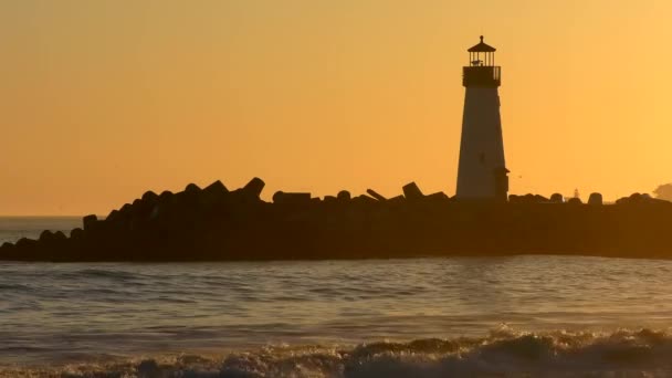 Latarnia Morska Santa Cruz Breakwater Alias Walton Zachodzie Słońca Widziana — Wideo stockowe