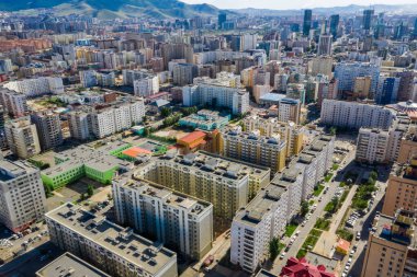 Moğolistan 'ın başkenti Ulaanbaatar' ın havadan görünüşü, yaklaşık Haziran 2019